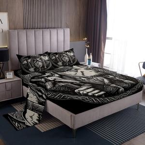 Erosebridal Комплект постельного белья Vintage Sheet Set Meditation King с 3D принтом в черно-серых тонах, Black