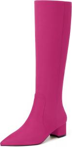 Женские замшевые сапоги NUMALEO с молнией, однотонные, модные, для вечеринок, с заостренным носком, массивным низким каблуком, длиной до колена, каблук 5 см, Magenta