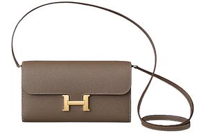 Constance To Go Кожаный кошелек Наплечная сумка через плечо Обычный Женский 18 Etoupe Слоновая кость Серый HERMES