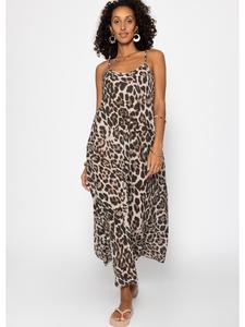 SASSYCLASSY Легкое прозрачное пляжное платье из муслина с леопардовым принтом бежевого цвета
