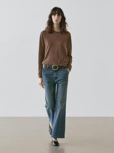 Свитер тонкой вязки из 100% шерсти с круглым вырезом Massimo Dutti, toffee