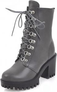 Женские кожаные ботильоны на шнуровке с массивным каблуком, круглым носком, для вечеринки и под платье DXSYMJM, Grey