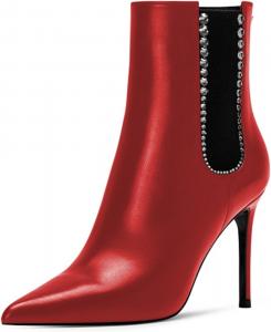 Женские модные ботильоны FOWT с заостренным носком, молнией сзади, высоким каблуком-стилет, для вечеринок, короткие, размеры 4-16 US, Red