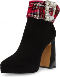 Женские модные ботильоны YDN с жемчужной пряжкой, заостренным носком, двухцветные, на платформе с массивным каблуком, боковой молнией, для вечеринок и покупок, выпускной, размеры 4-16 US, Black