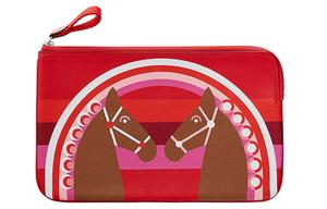 Кожаная сумочка-клатч из телячьей кожи женская сердце красный/каштан/сердце красный HERMES