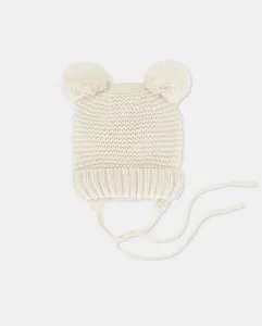 Детская однотонная вязаная шапочка два помпона Baby El Corte Inglés, экрю