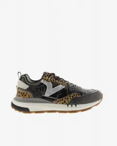 Металлизированные женские кроссовки с элементами под леопарда и ретро логотипом Victoria, черный