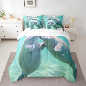 Erosebridal Комплект постельного белья Manatee 7 Pcs с морскими животными, сине-зеленый океанский дизайн для подростков, Teal Grey