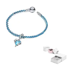 Pandora 925 Sterling Silver, Textile, Glass браслеты женские blue
