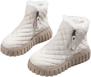 Женские теплые зимние ботинки для улицы, водонепроницаемые противоскользящие высокие ботинки на платформе, теплые ботильоны на зиму ZPLMIDE, Beige