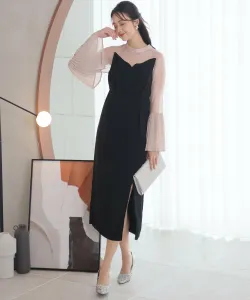 Платье с плиссированными рукавами для свадеб, встреч выпускников, вечеринок и других особых случаев Pourvous, цвет Black