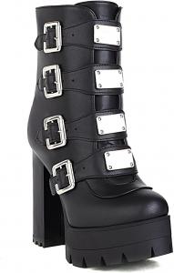 Женские массивные ботильоны на платформе с высоким каблуком, молнией и пряжкой, ремешками, с круглым носком, модные нарядные короткие ботинки JOEUSTY, Black