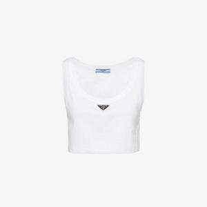 Укороченная майка из хлопкового джерси с бляшкой-логотипом Prada, белый