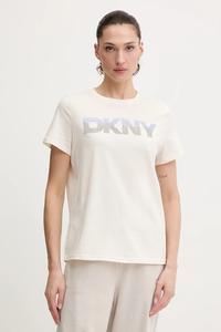 Хлопковая футболка DKNY, бежевый