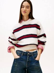 Томми Джинс свитер с полосками и логотипом Tommy Hilfiger, White/Multi