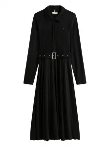 Платье-миди с поясом и плиссировкой Tommy Hilfiger, черный