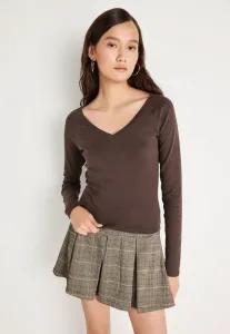 Топ с v-образным вырезом и длинными рукавами Gina Tricot, Seal Brown