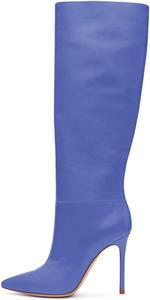 Женские сапоги FSJ западного стиля до колена с высоким каблуком, из кожи, заостренный носок, широкая голень, модель для верховой езды, размеры 4-15 US, Blue