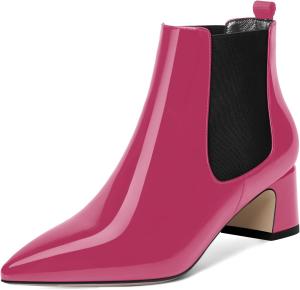 Женские повседневные ботинки ROSERWISH с эластичной застежкой, лакированные, с заостренным носком, массивным низким каблуком и высотой до щиколотки, каблук 5 см