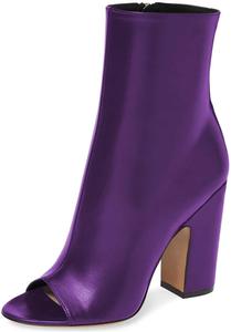 Женские ботильоны XYD с открытым носком, средней высоты, массивным высоким каблуком, блестящей мягкой кожей и боковой молнией, модные ботинки для ежедневной носки, Purple