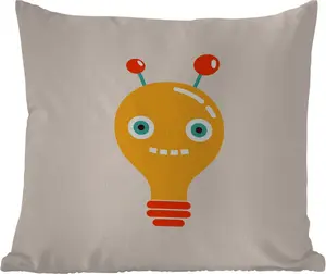 Подушка для улицы - Робот - Лампочка - Лицо - Антенна - Детская - 50x50 см - Водонепроницаемая - Подушка для отдыха - Удобная - Подушка с рисунком MuchoWow