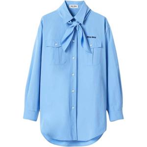 Рубашка с пуговицами из поплина MIU MIU, синий