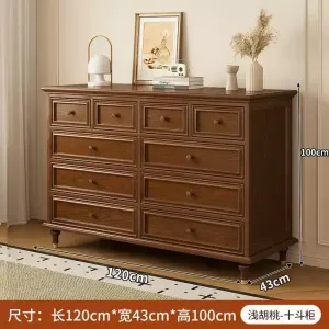 Yu Senyi Комод 120 см для спальни и гостиной в винтажном стиле из массива дерева, 10 ящиков, светлый орех
