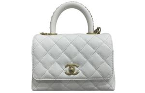 23P Весна Лето Coco Handle Личи Зерно Кожаная Сумка Через Плечо, Кроссбоди, Мини Сумка Женская Белая CHANEL