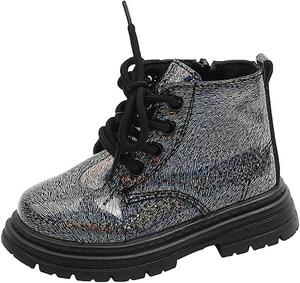 Детские кожаные ботинки на молнии с шнуровкой, водонепроницаемые, с высоким голенищем для девочек YWPENGCAI, Black