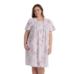 Плюс сайз пикейный короткий халат на кнопках Miss Elaine Essentials, Pink Floral
