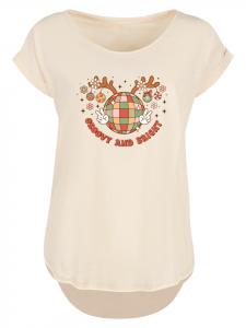 Удлиненная футболка с изображением классного рождественского диско-оленя в цвете Белый песок F4NT4STIC