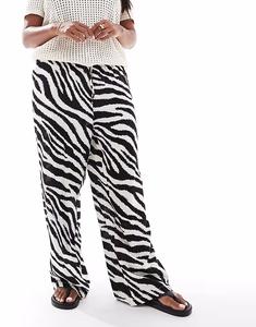 Широкие брюки Vero Moda Curve Easy с завязкой на талии, с принтом зебры
