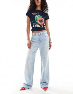 Джинсы Pull&Bear прямого кроя с высокой талией бледно-голубого цвета