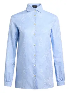 Хлопковая рубашка с жаккардовым узором Etro, синий