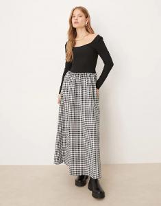 Платье макси ASOS DESIGN с вырезом-лодочкой и однотонной юбкой в ​​клетку