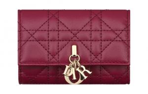 DIOR Маленький женский кошелёк из овчины глубокого персиково-красного цвета