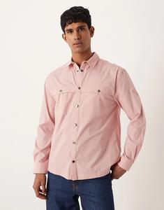 Свободная хлопковая рубашка ASOS DESIGN с отделкой тренча розового цвета
