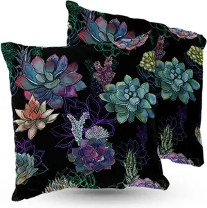 Подушка велюровая PREMIUM с суккулентами, 40х40 см, декоративная с наполнителем, для гостиной, спальни или в подарок, 5 шт. 5made