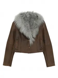 Куртка с меховым воротником Patrizia Pepe, коричневый