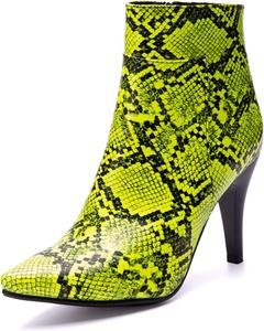 Элегантные женские ботильоны с принтом змея, на шпильке, из металлической кожи, с заостренным носком, праздничные ботинки Cantianshu, 69 Green