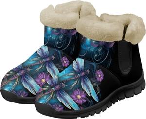 Женские зимние ботинки Jeiento Beauty Dragonfly с цветочным узором, пушистые, на щиколотку, для походов, с противоскользящей подошвой, Beauty Dragonfly Flower
