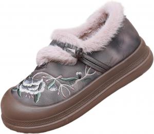 Женские зимние сапоги с вышивкой, обувь на меху с цветочным узором, удобная повседневная зимняя обувь с искусственным мехом Azttoztto, Grey
