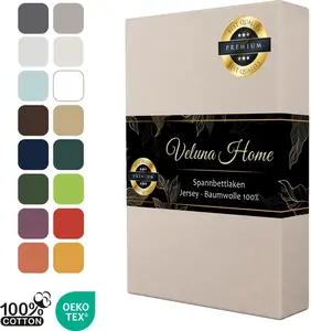 Простыня на резинке Premium 140 x 200 см - бежевая | Джерси, простыня на резинке 150 г/м², глубина до 30 см | 100% хлопок Veluna Home