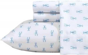 Nautica Комплект постельного белья Queen (152x203 см), цвет Nantucket Lobster Ocean Breeze Blue, включает пододеяльник, простыню и наволочки, из дышащего и охлаждающего микрофибрового полотна, с глубоким карманом и полностью эластичным поясом.