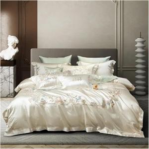 Generic Сатиновый жаккардовый комплект постельного белья из египетского хлопка 1000TC с цветочной вышивкой White