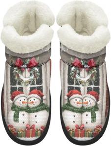 Женские удобные зимние ботинки для ходьбы средней длины с противоскользящей подошвой и подкладкой из искусственного меха, размер США 4.5-12 Chririnla, Snowman Family