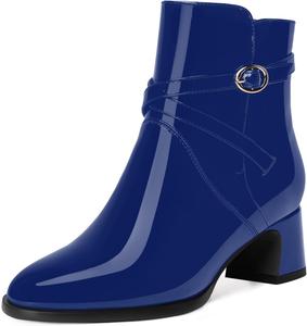 Женские сапоги MODENCOCO, удобные, повседневные, для свиданий, с круглым носком, массивным низким каблуком, по щиколотку, 5,1, Royal Blue