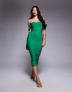 Платье-мидакси Vesper bengaline bardot с открытыми плечами изумрудного цвета