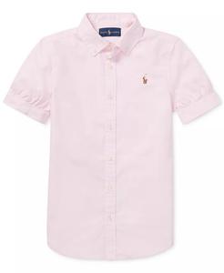 Однотонный топ Oxford с короткими рукавами для больших девочек Polo Ralph Lauren, розовый