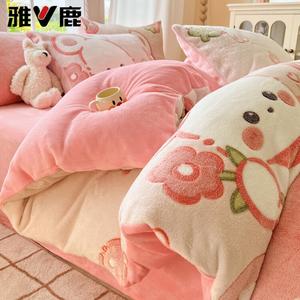 Yalu Пододеяльник 220х240 см, молочный вельвет, утепленный, с подкладкой, рисунок Strawberry Rabbit